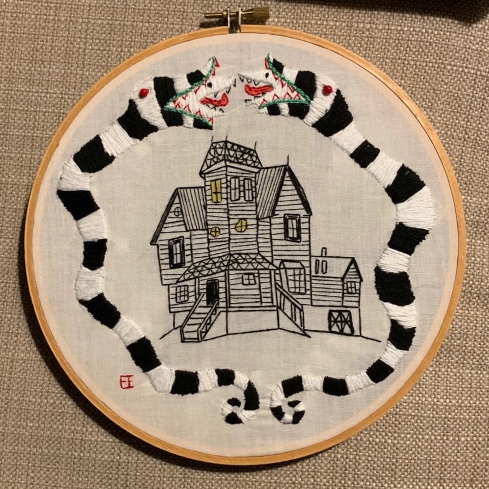 Handmade Beetlejuice embroidery loop